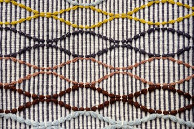 Renkli geleneksel Perulu tarzı, yakın çekim halının yüzeyi. Dokular.