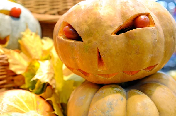 Halloween Est Fête Mort Citrouille Avec Sourire — Photo