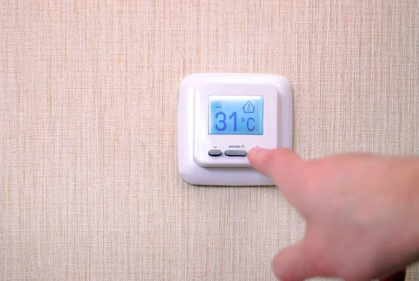 Modern Digital Programmable Thermostat Liquid Crystal Display Buttons White Panel — Stock Photo, Image