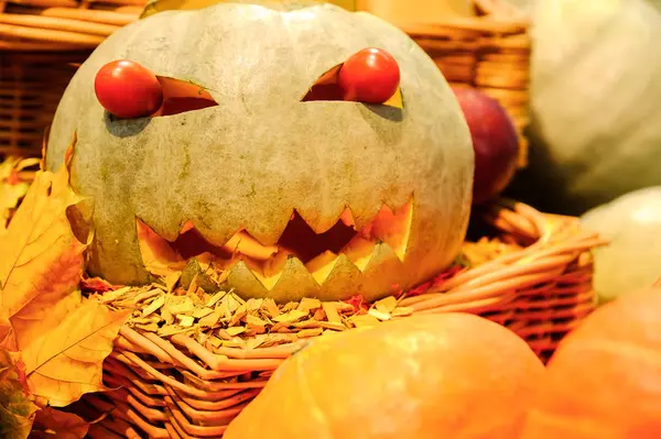 Halloween Est Fête Mort Citrouille Avec Sourire — Photo