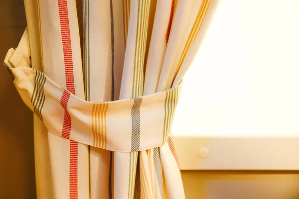 Curtain Hangs Horizontal Bar White Wall Ring Mountings — Stock Photo, Image