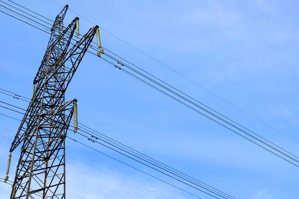 High-voltage wires. high voltage post. High-voltage tower sky background.