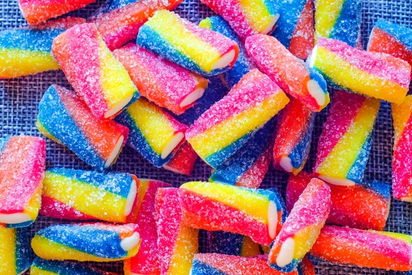 Beautiful Colorful Lollipops Sugar Close Fruit Jelly Tin Box Yellow — Stock Photo, Image