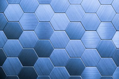 Gümüş metal arka plan. Geometrik altıgenler. Farklı renk