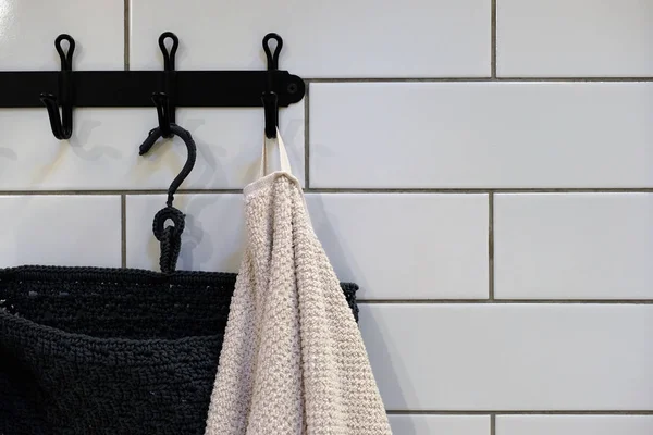 Clean Colored Towels Hanging Hanger Bathroom Towels Hung Hooks — Stock Photo, Image