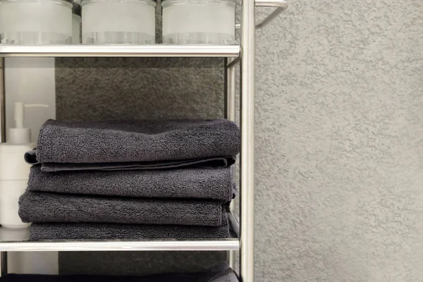 Folded Towels Carpet Slippers Bathrobes Shelf Wardrobe Hotel Bathroom Accessories — Stock Photo, Image