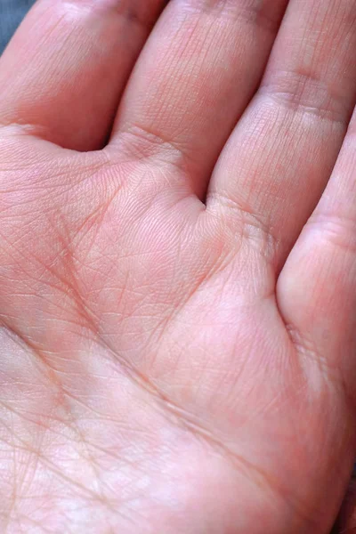 Close Van Menselijke Hand Waarde Van Lijnen Palm Texturen Simian — Stockfoto
