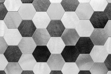 Gümüş metal arka plan. Geometrik altıgenler. Farklı renk