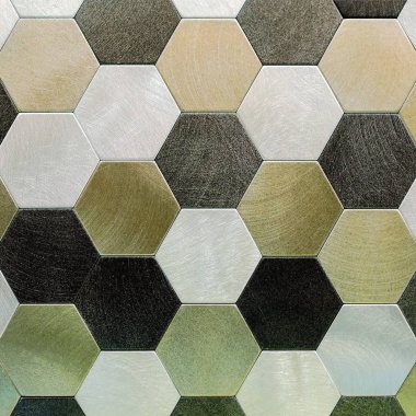 Gümüş metal arka plan. Geometrik altıgenler. Farklı renk