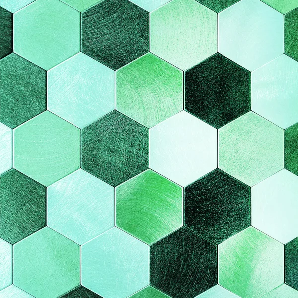 Plata Abstracta Con Fondo Metálico Verde Hexagones Geométricos Color Diferente — Foto de Stock