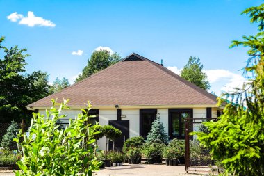 Peyzaj tasarımı. Çalılar, kayalar cüce çiçek Fern çeki düzen vermek