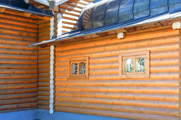 Country House Windows Made Laminated Veneer Lumber — Stock Photo, Image
