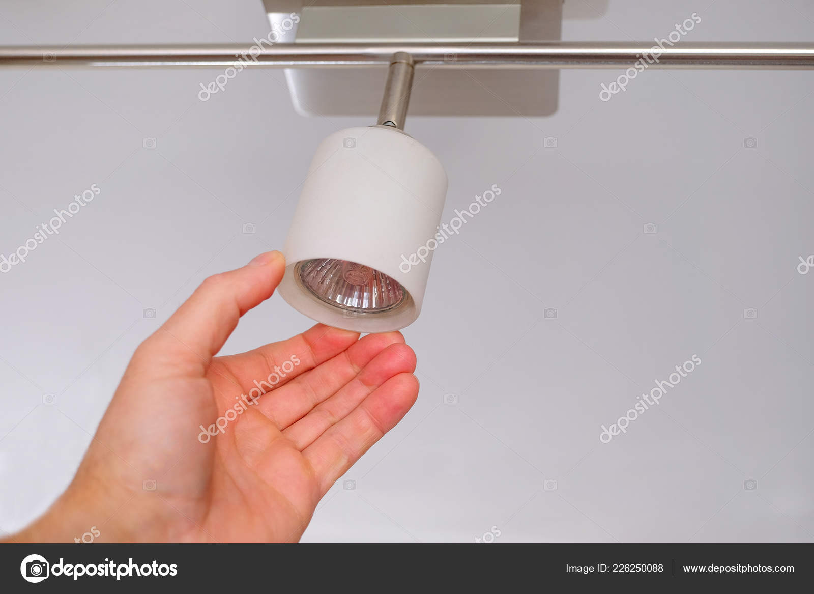Electrical Engineers Installing Ceiling Lamps Hallway Stock