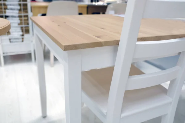 Prázdnou Dřevěný Stůl Pozadí Rozmazané Kuchyně Bokeh — Stock fotografie