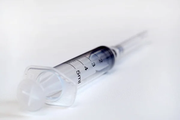 Disposable Syringe Plastic Insulin Syringe Insulin Syringe Lid Open Shows — Stock Photo, Image