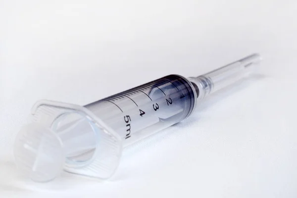 Disposable Syringe Plastic Insulin Syringe Insulin Syringe Lid Open Shows — Stock Photo, Image