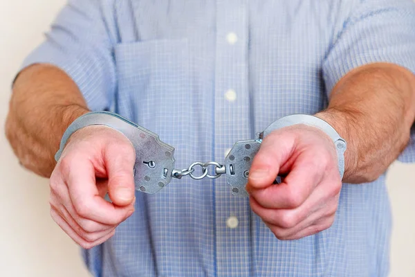 Handcuffs Wrists Detained Man Police Division — Stock Photo, Image