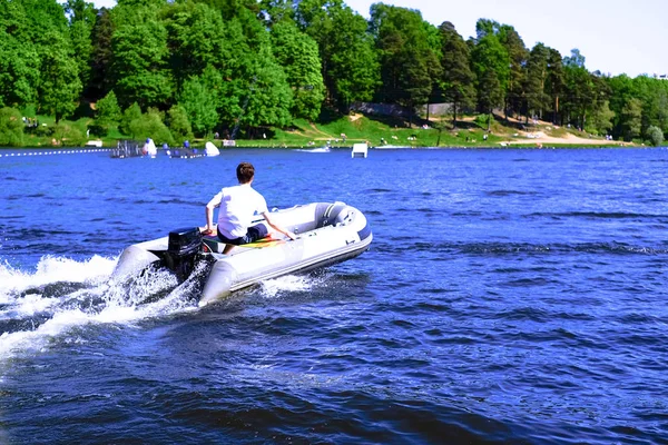 Barco Inflável Moderno Motor Velocidade Borracha Água Barco Inflável Motor — Fotografia de Stock