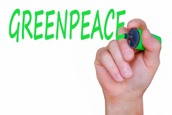 Lettrage Greenpeace Marqueur Écriture Sur Verre Concept Conservation Environnement Respect — Photo