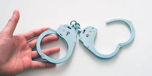 Handcuffs Wrists Detained Man Police Division — Stock Photo, Image