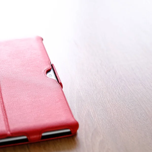 Tablet Computer Red Case Stand Tablet Great Accessory — Stock Photo, Image