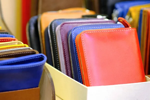 Clutches Purses Made Genuine Leather Multicolored Ones Window — Stock Photo, Image