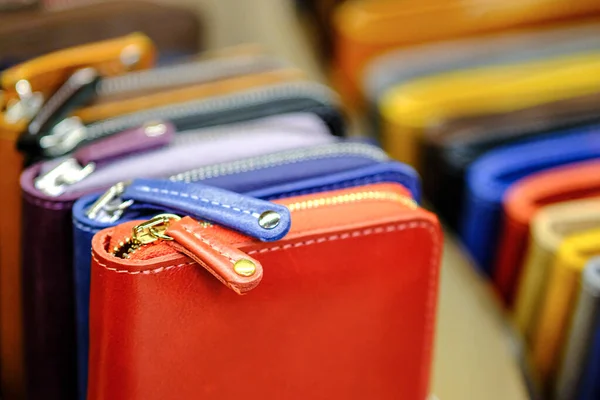Clutches Purses Made Genuine Leather Multicolored Ones Window — Stock Photo, Image