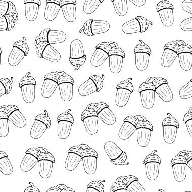 Seamless modeli gelen beyaz bir arka plan üzerinde anahat meşe palamudu. El çizimi. Vektör çizim.