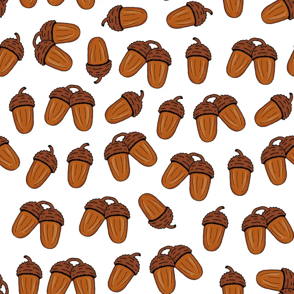Seamless mönster från brun acorn på en vit bakgrund. Hand ritning. Vektorillustration. — Stock vektor