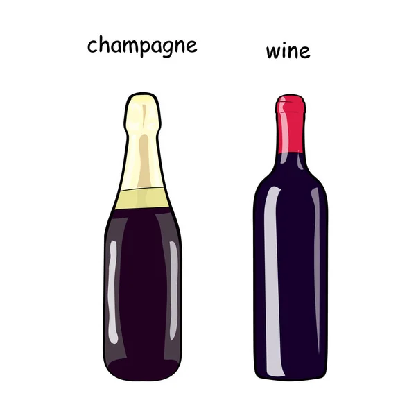 Uma garrafa de vinho e uma garrafa de champanhe. —  Vetores de Stock