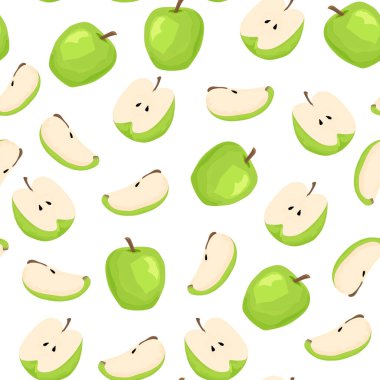 Beyaz arka planda kusursuz yeşil elma deseni.