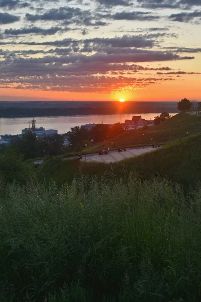 Схід Сонця Над Волгою Нижнім Новгородом — стокове фото