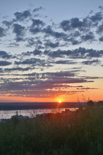 Восход Солнца Над Волгой Нижним Новгородом — стоковое фото
