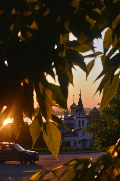 Église Chrétienne Sur Les Rives Volga Aube Nijni Novgorod — Photo