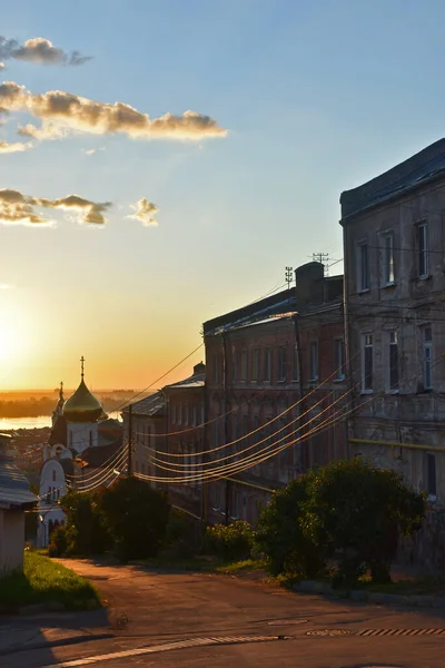 Iglesia Cristiana Orillas Del Río Volga Amanecer Nizhny Novgorod —  Fotos de Stock