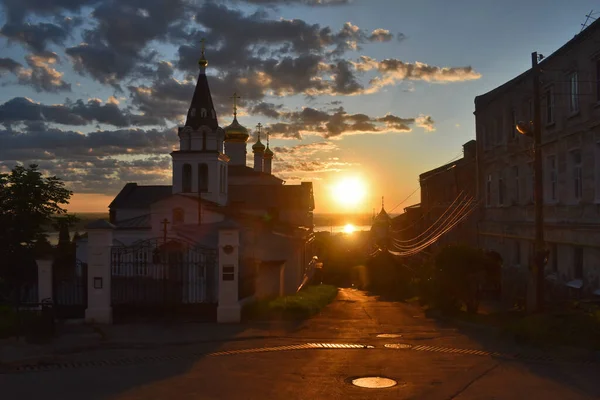 Igreja Cristã Margens Rio Volga Amanhecer Nizhny Novgorod — Fotografia de Stock