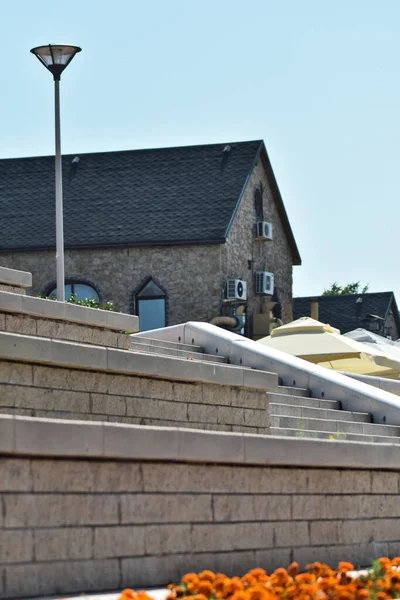 Şehrin mimarisi. çiçekler ve bina