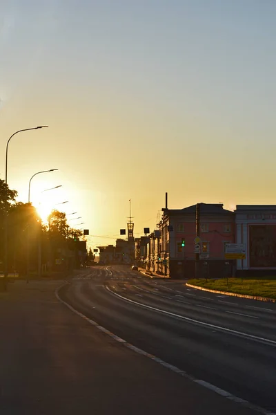 Salida Del Sol Sobre Las Calles Ciudad — Foto de Stock