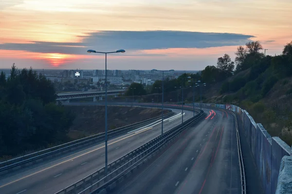 Carros Movem Nizhny Novgorod Pôr Sol — Fotografia de Stock