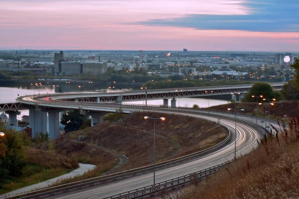 Los Coches Mueven Nizhny Novgorod Atardecer — Foto de Stock