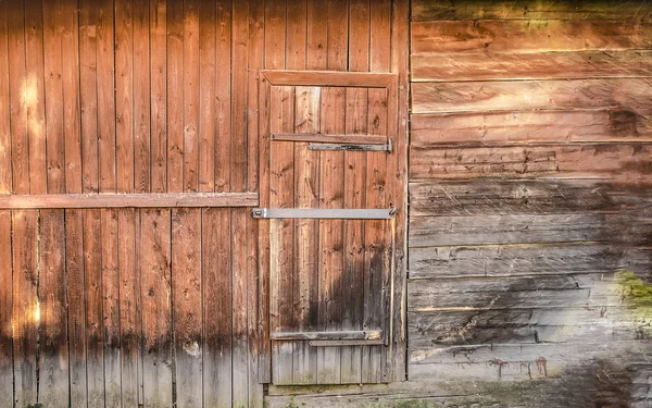 Vieille Porte Grange Bois Avec Serrure Métallique Vue Face — Photo