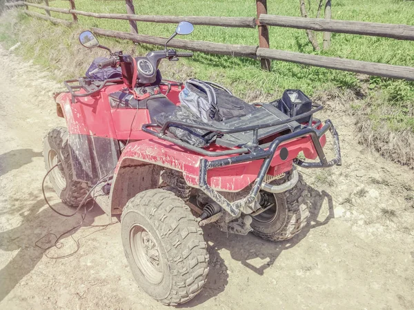 Quad Bike Road Forest Close Side Rear View — Stock Photo, Image