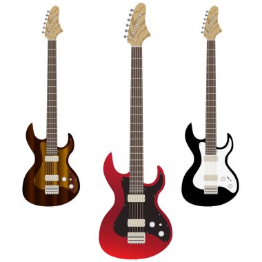 Üç renk, kırmızı, siyah, kahverengi ağacında elektro gitar