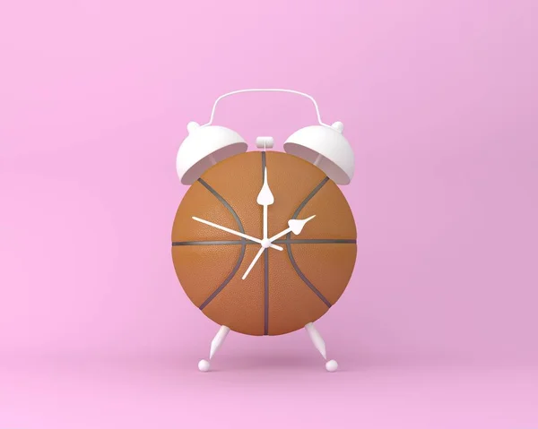 Diseño Creativo Idea Reloj Despertador Baloncesto Sobre Fondo Rosa Pastel — Foto de Stock