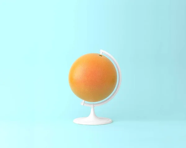 Globe Bol Orb Oranje Concepten Pastel Blauwe Achtergrond Minimale Idee — Stockfoto