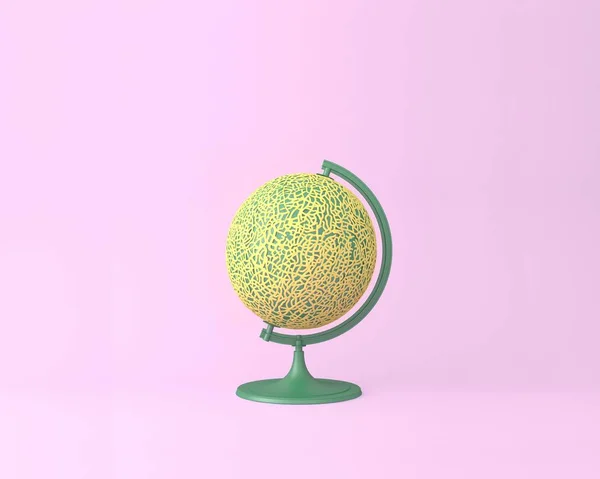Globe Sfär Orb Cantaloupe Begrepp Pastell Rosa Bakgrund Minimal Idé — Stockfoto