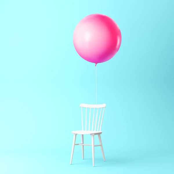 Balon Piękny Różowy Koncepcja Krzesło Pastelowe Niebieskie Tło Koncepcja Minimalne — Zdjęcie stockowe