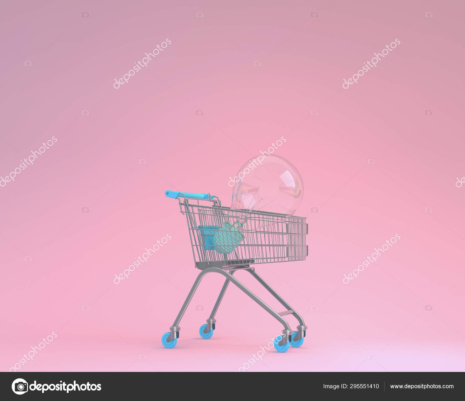 Creative Idea Layout Shopping Cart With Blue Light Bulbs On Pink Stock Photo C 936 295551410