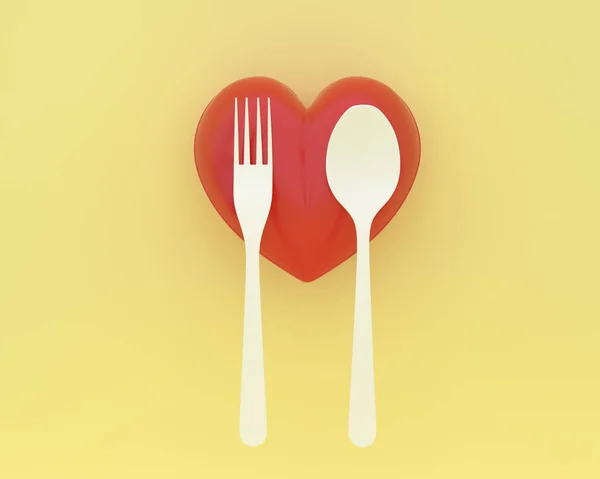 Diseño de la idea creativa hecha de cucharas y tenedores con el corazón en grito —  Fotos de Stock