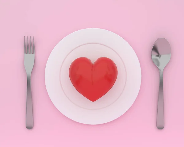 Diseño de idea creativa hecha de corazón en plato con cucharas y tenedor — Foto de Stock